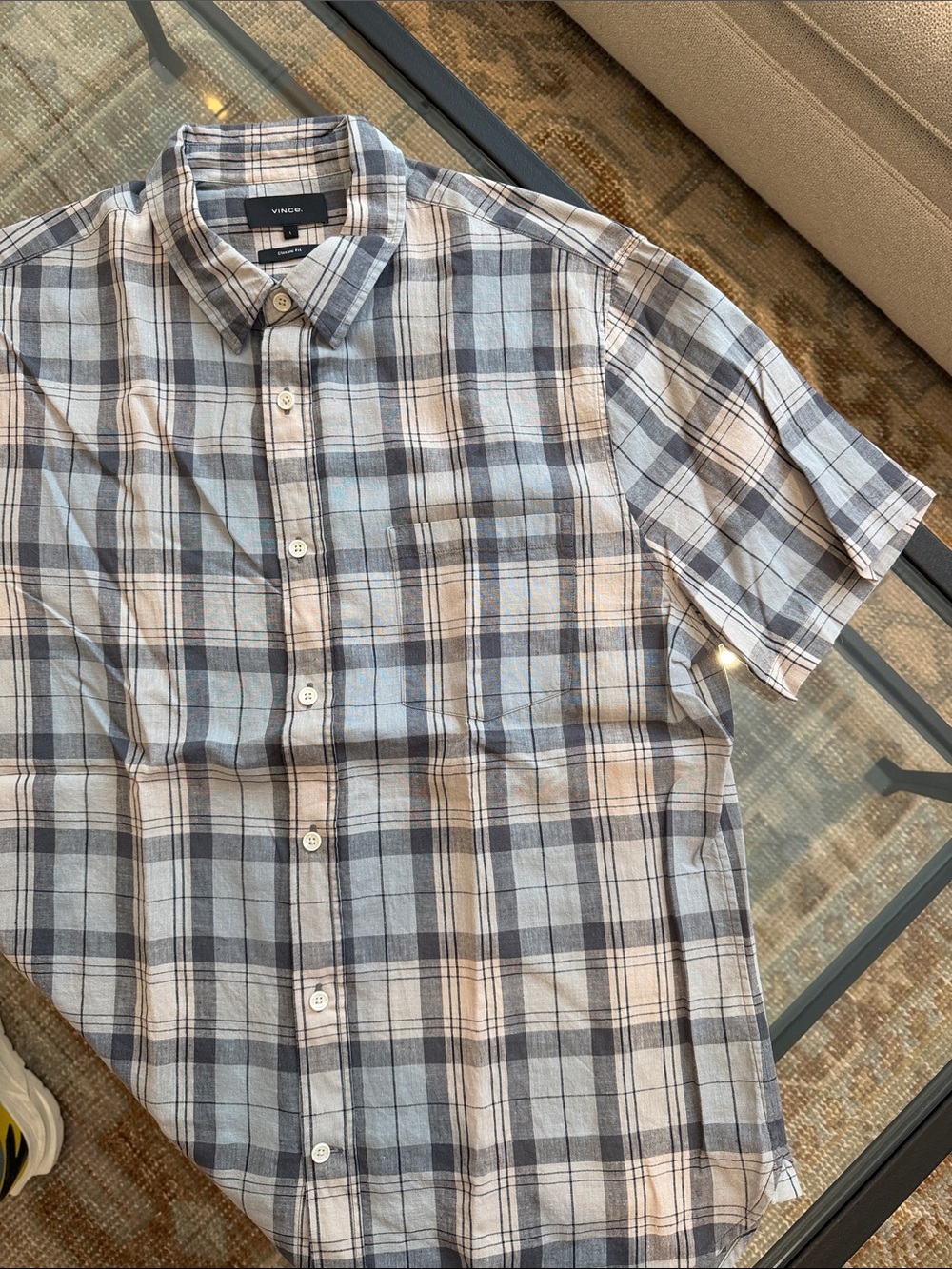 Vince Short-Sleeve Plaid Linen-Cotton Button-Down Shirt